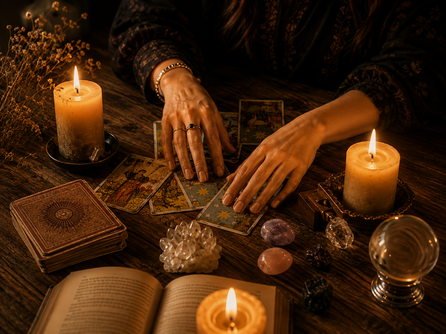 Akashic Records reading with candles, tarot and crystals